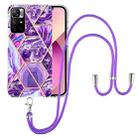 For Xiaomi Redmi Note 11 5G Chinese Electroplating Splicing Marble TPU Phone Case with Lanyard(Dark Purple) - 1