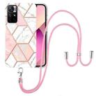 For Xiaomi Redmi Note 11 5G Chinese Electroplating Splicing Marble TPU Phone Case with Lanyard(Pink White) - 1