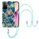 For Xiaomi Redmi Note 11 5G Chinese Electroplating Splicing Marble TPU Phone Case with Lanyard(Blue Green) - 1