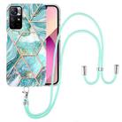 For Xiaomi Redmi Note 11 5G Chinese Electroplating Splicing Marble TPU Phone Case with Lanyard(Blue) - 1