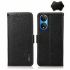 For Honor X7 / Play 30 Plus KHAZNEH Side-Magnetic Litchi Genuine Leather RFID Phone Case(Black) - 1