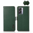 For OPPO A57 5G 2022 / Realme Q5i China KHAZNEH Side-Magnetic Litchi Genuine Leather RFID Phone Case(Green) - 1