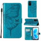 For OPPO A55s 5G Global Embossed Butterfly Leather Phone Case(Blue) - 1