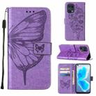 For OPPO Find X5 Pro Embossed Butterfly Leather Phone Case(Light Purple) - 1