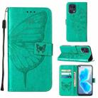 For OPPO Find X5 Pro Embossed Butterfly Leather Phone Case(Green) - 1