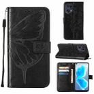 For OPPO Find X5 Pro Embossed Butterfly Leather Phone Case(Black) - 1