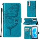 For OPPO Reno5 Pro+ 5G/Find X3 Neo Embossed Butterfly Leather Phone Case(Blue) - 1
