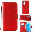 For OPPO Reno5 Pro+ 5G/Find X3 Neo Embossed Butterfly Leather Phone Case(Red) - 1