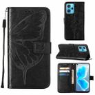 For OPPO Realme 9 Pro+ 5G Embossed Butterfly Leather Phone Case(Black) - 1