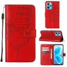 For OPPO Realme 9 Pro+ 5G Embossed Butterfly Leather Phone Case(Red) - 1