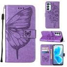 For OPPO Reno5 Pro 5G Embossed Butterfly Leather Phone Case(Light Purple) - 1