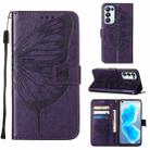 For OPPO Reno5 Pro 5G Embossed Butterfly Leather Phone Case(Dark Purple) - 1