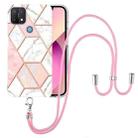 For OPPO A15 / A15s Electroplating Splicing Marble TPU Phone Case with Lanyard(Pink White) - 1
