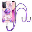 For OPPO A74 5G / A93 5G / A54 5G / A93s 5G Electroplating Splicing Marble TPU Phone Case with Lanyard(Light Purple) - 1