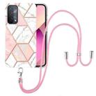 For OPPO A74 5G / A93 5G / A54 5G / A93s 5G Electroplating Splicing Marble TPU Phone Case with Lanyard(Pink White) - 1