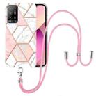 For OPPO A94 5G / A95 5G Electroplating Splicing Marble TPU Phone Case with Lanyard(Pink White) - 1