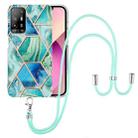 For OPPO A94 5G / A95 5G Electroplating Splicing Marble TPU Phone Case with Lanyard(Green) - 1