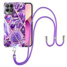 For OPPO Realme 8i Electroplating Splicing Marble TPU Phone Case with Lanyard(Dark Purple) - 1