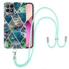 For OPPO Realme 8i Electroplating Splicing Marble TPU Phone Case with Lanyard(Blue Green) - 1