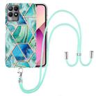 For OPPO Realme 8i Electroplating Splicing Marble TPU Phone Case with Lanyard(Green) - 1