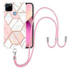 For OPPO Realme C21Y Electroplating Splicing Marble TPU Phone Case with Lanyard(Pink White) - 1