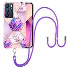 For OPPO Reno6 5G Electroplating Splicing Marble TPU Phone Case with Lanyard(Light Purple) - 1
