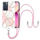 For OPPO Reno6 5G Electroplating Splicing Marble TPU Phone Case with Lanyard(Pink White) - 1