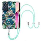 For OPPO Reno6 5G Electroplating Splicing Marble TPU Phone Case with Lanyard(Blue Green) - 1