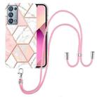For OPPO Reno6 Pro+ 5G / Reno6 Pro Foreign Electroplating Splicing Marble TPU Phone Case with Lanyard(Pink White) - 1