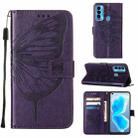 For Tecno Camon 18i Embossed Butterfly Leather Phone Case(Dark Purple) - 1