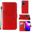 For Tecno Pop 5 LTE Embossed Butterfly Leather Phone Case(Red) - 1