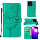 For Tecno Spark Go 2022 Embossed Butterfly Leather Phone Case(Green) - 1