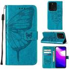 For Tecno Spark Go 2022 Embossed Butterfly Leather Phone Case(Blue) - 1