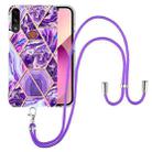 For Motorola Moto E7 Power / E7i Power Electroplating Splicing Marble TPU Phone Case with Lanyard(Dark Purple) - 1