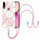For Motorola Moto E7 Power / E7i Power Electroplating Splicing Marble TPU Phone Case with Lanyard(Pink White) - 1