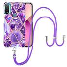 For Motorola Moto E20 / E30 / E40 Electroplating Splicing Marble TPU Phone Case with Lanyard(Dark Purple) - 1