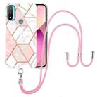 For Motorola Moto E20 / E30 / E40 Electroplating Splicing Marble TPU Phone Case with Lanyard(Pink White) - 1