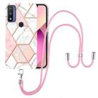 For Motorola Moto G Pure Electroplating Splicing Marble TPU Phone Case with Lanyard(Pink White) - 1