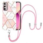 For Motorola Moto G Stylus 2022 4G Electroplating Splicing Marble TPU Phone Case with Lanyard(Pink White) - 1