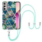 For Motorola Moto G Stylus 2022 4G Electroplating Splicing Marble TPU Phone Case with Lanyard(Blue Green) - 1