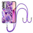 For Motorola Moto G51 5G Electroplating Splicing Marble TPU Phone Case with Lanyard(Dark Purple) - 1