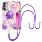 For Motorola Moto G51 5G Electroplating Splicing Marble TPU Phone Case with Lanyard(Light Purple) - 1