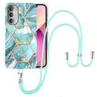 For Motorola Moto G51 5G Electroplating Splicing Marble TPU Phone Case with Lanyard(Blue) - 1