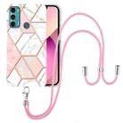 For Motorola Moto G60 / G40 Fusion Electroplating Splicing Marble TPU Phone Case with Lanyard(Pink White) - 1