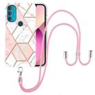 For Motorola Moto G71 5G Electroplating Splicing Marble TPU Phone Case with Lanyard(Pink White) - 1