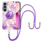 For Motorola Moto G200 Electroplating Splicing Marble TPU Phone Case with Lanyard(Light Purple) - 1