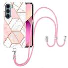 For Motorola Moto G200 Electroplating Splicing Marble TPU Phone Case with Lanyard(Pink White) - 1