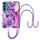 For Motorola Edge 20 Electroplating Splicing Marble TPU Phone Case with Lanyard(Dark Purple) - 1