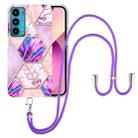 For Motorola Edge 20 Electroplating Splicing Marble TPU Phone Case with Lanyard(Light Purple) - 1