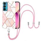 For Motorola Edge 20 Electroplating Splicing Marble TPU Phone Case with Lanyard(Pink White) - 1